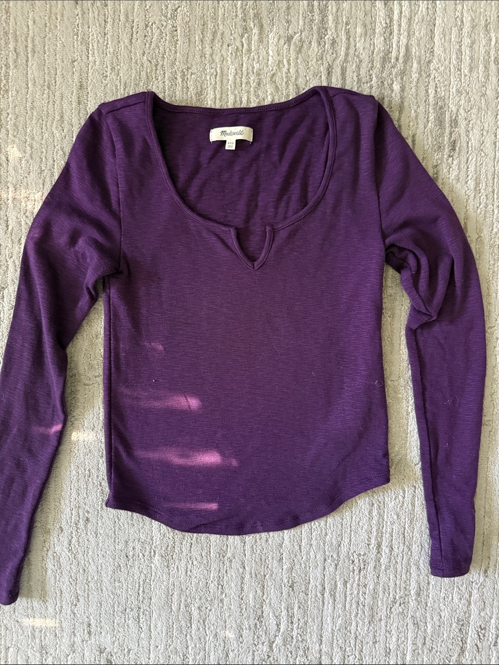 Madewell Long Sleeve Scoop V-Notch Top in Deep Purple